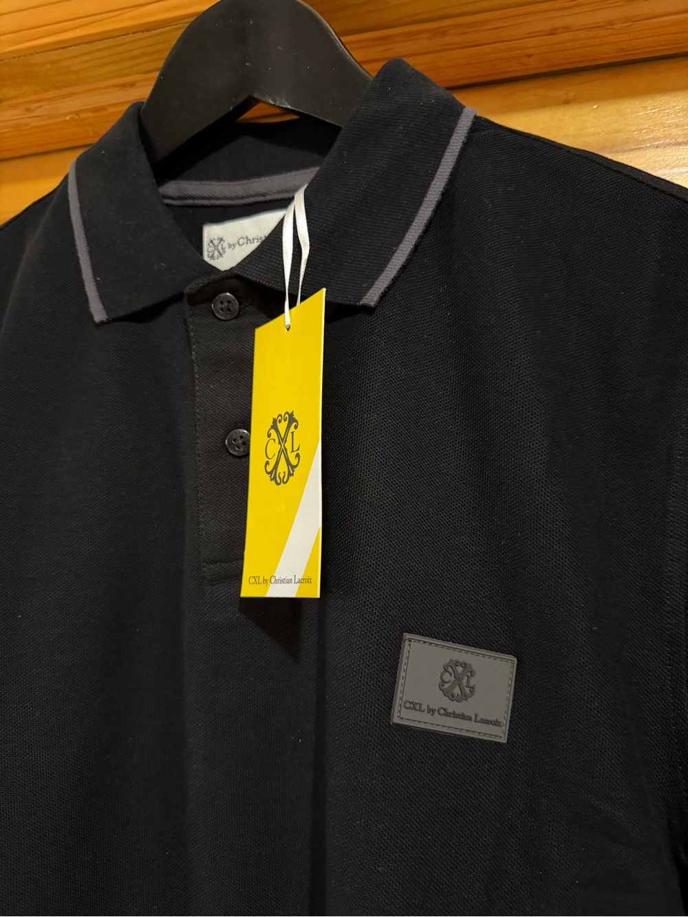 Christian Lacroix Black Polo with Subtle Gray Trim - Picture 3 of 3
